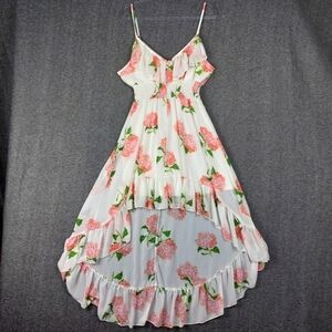 HEART SOUL WOMENS WHITE PINK FLORAL HIGH LOW FLOWY SPAGHETTI STRAP DRESS SIZE XL